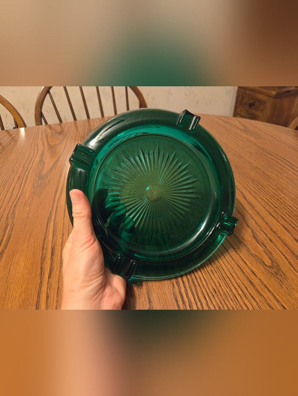 Vintage MCM Emerald Glass Ashtray